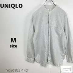 訳あり UNIQLO リネンコットンスタンドカラーストライプシャツ 長袖 M