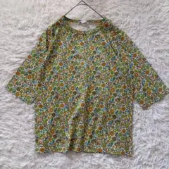 T'BIS STUDIO 花柄総柄半袖Tシャツ　M-L　グリーン系◆A2263のサムネイル