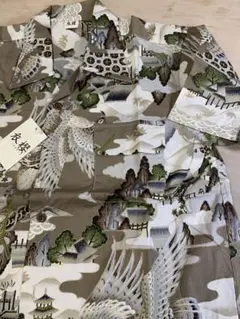 ソウソウSOUSOU★若冲 鳥獣花木図屏風 高島縮 バンドカラー長袖シャツ 総柄 ソウソウSOUSOU☆若冲 鳥獣花木図屏風 高島縮 バンドカラー長袖シャツ