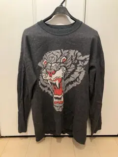 NO ID.タイガー柄 クルーネックニット チャコールグレー
