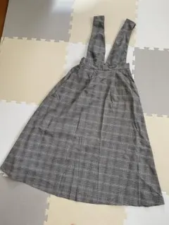 【美品】グレー系チェック サロペット　M