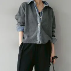 デニム襟 ボタンニットカーディガン チャコール　Lumier リュミエ 同型