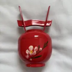 赤い漆器 菓子器 花柄