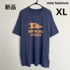新品 ニューバランス ペナントロゴ 半袖Tシャツ プリント XL くすみ青紫のサムネイル