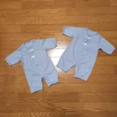 カバーオール　ロンパース　七部袖　薄水色　グレー系　双子　セット　50〜60