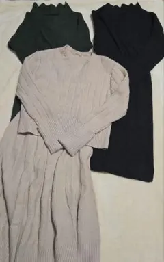 きれいめリブ編み長袖ニットワンピースまとめ売り
