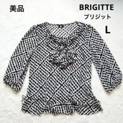 美品 ブリジット 東京スタイル チュニック　フリル付き ブラック　総柄 L