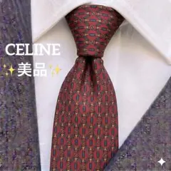 ✨極美品✨】CELINE セリーヌ ネクタイ レッド ロゴ 総柄 シルク 赤色