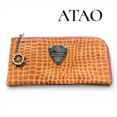 美品☆【ATAO】エナメル長財布 舵チャーム付き オレンジ リモ クロコ型