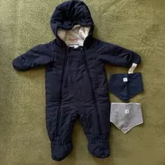 プチバトー カバーオール12ヶ月74センチ　新品スタイ２枚