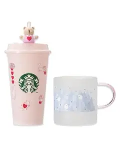 耐熱グラスマグ シマエナガ・リユーザブルカップ+キャップベアリスタ バレンタイン