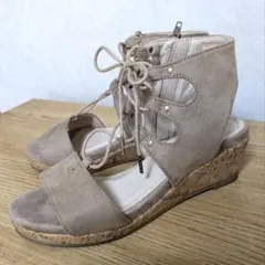 ベージュ スエード風 オープントゥ サンダル