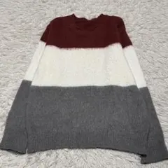 メンズ ニット セーター モヘヤ混　クルーネック　M 好配色