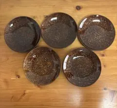 菓子皿5枚セット 茶色と金色の模様