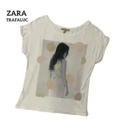 ZARA TRAFALUC デザイン　プリント　半袖カットソー　レディース