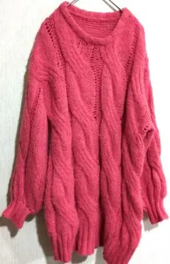 1点もの✨ケーブル編み ピンク 長袖ニットセーターレディース