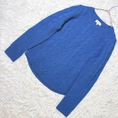 美品✨スキャパ SCAPA アランニット ケーブル編み クルーネック 青 38