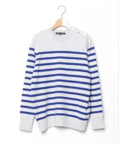 23区セミウーステッドウール 肩ボタン ボーダー ニット 38 カシミヤ混