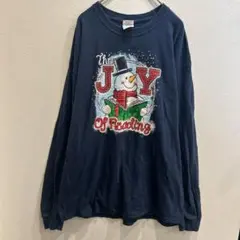 ギルダン 雪だるま ロンT クルーネック リブ袖 L 紺 綿 ビッグサイズのサムネイル