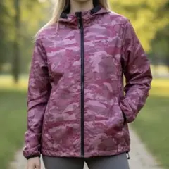 美品 オークリー OAKLEY ウインドブレーカー M 赤 迷彩 フード付 軽量