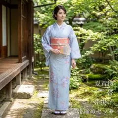 洗える着物 紗夏物小紋 お仕立て上がり 縞に雪輪柄 洗濯可能 新品