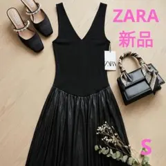 【ZARA】完売品XS リボンディテールショートワンピース タイリボン ブラック ZARA】完売品XS リボンディテールショートワンピース タイリボン