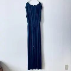 H&M　プリーツワンピース　ノースリーブ　ロング　ネイビー　レディース