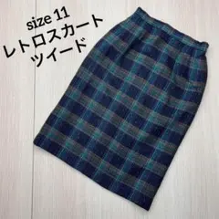 ● ASCAGNE レディース　ツイード　チェック　タイトスカート　レトロ　L