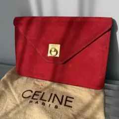 CELINE レッド スエード クラッチバッグ
