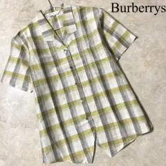 美品 Burberrys リネン×シルク チェック柄 半袖 オープンカラーシャツのサムネイル