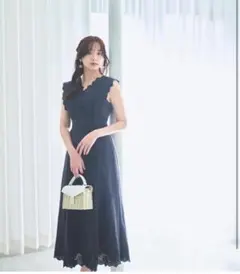 【新品】ウエストりぼん付きコットンカットワークレース刺繍ワンピース　トッコ