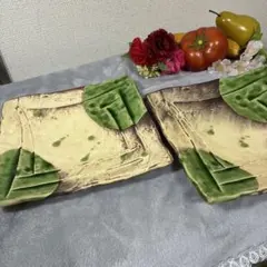 ★年末年始 SALE 開催中★ c20 お洒落な手塗りの角皿陶器2点セット