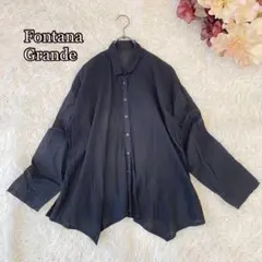 ⚫︎Fontana Grande ピンタックコットンシャツ　黒エレガント　丈長め