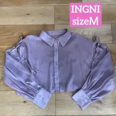 シアーシャツ 長袖 くすみピンク 薄紫 リボン付き INGNI イング M