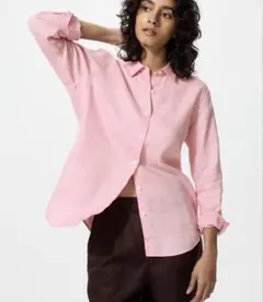 【美品】UNIQLO プレミアムリネンシャツ ピンク XXL ユニクロのサムネイル