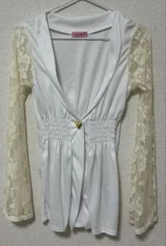 激かわ❤️激レア⭐︎MA＊RS袖レースカーディガン❤️ホワイト❤️ハートボタン❤️のサムネイル