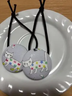 猫のイラスト ヘアゴム 2個セット