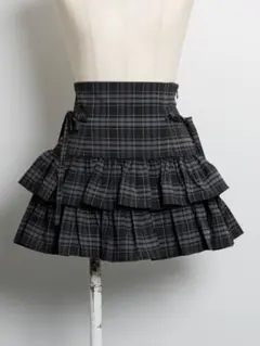 pium サイドリボンティアードスカート チェック柄フリルミニスカート