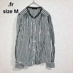 【ドットエフアール】ノーカラーシャツ 長袖 綿100% ストライプ カジュアル