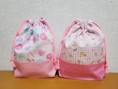 給食袋コップ入れ２枚セット ピンク ギンガムユニコーン＆ハートユニコーン