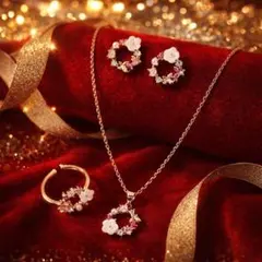 花モチーフ ネックレス ピアス リング 3点セット