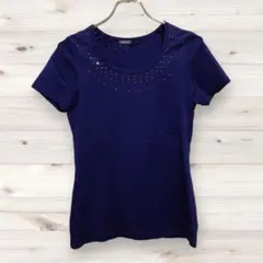 C1347 ONWARD DKNY ブラウス 半袖 (S) ネイビー 濃紺