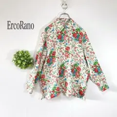 ErcoRano【９】シルク長袖ブラウス　バラ　金ボタン　華やか