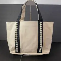 anatelier パール装飾フリルショルダー　キャンパス　トートバッグ