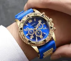 スタイリッシュ✨GENEVA クォーツ 腕時計 ブルー×ゴールドのサムネイル