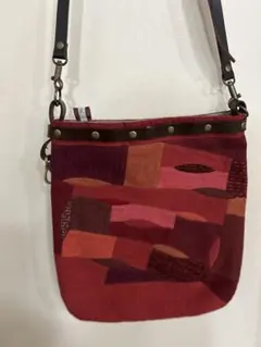 新品　humanite 古布　着物　リメイク　赤系パターン　ショルダーバッグ