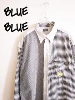 D222385 BLUE BLUE チェック切替 刺繍ロゴ ロングスリーブシャツのサムネイル