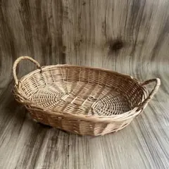 籐　カゴ　バスケット　持ち手付き　楕円　オーバル