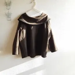 ハンドメイド☆[Lくらい]暖かいウール両面起毛丸襟プルオーバー　前後着用可能