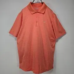 NIKE GOLF　半袖　ポロシャツ　L　細ボーダー　刺繍　ロゴ　蛍光オレンジ